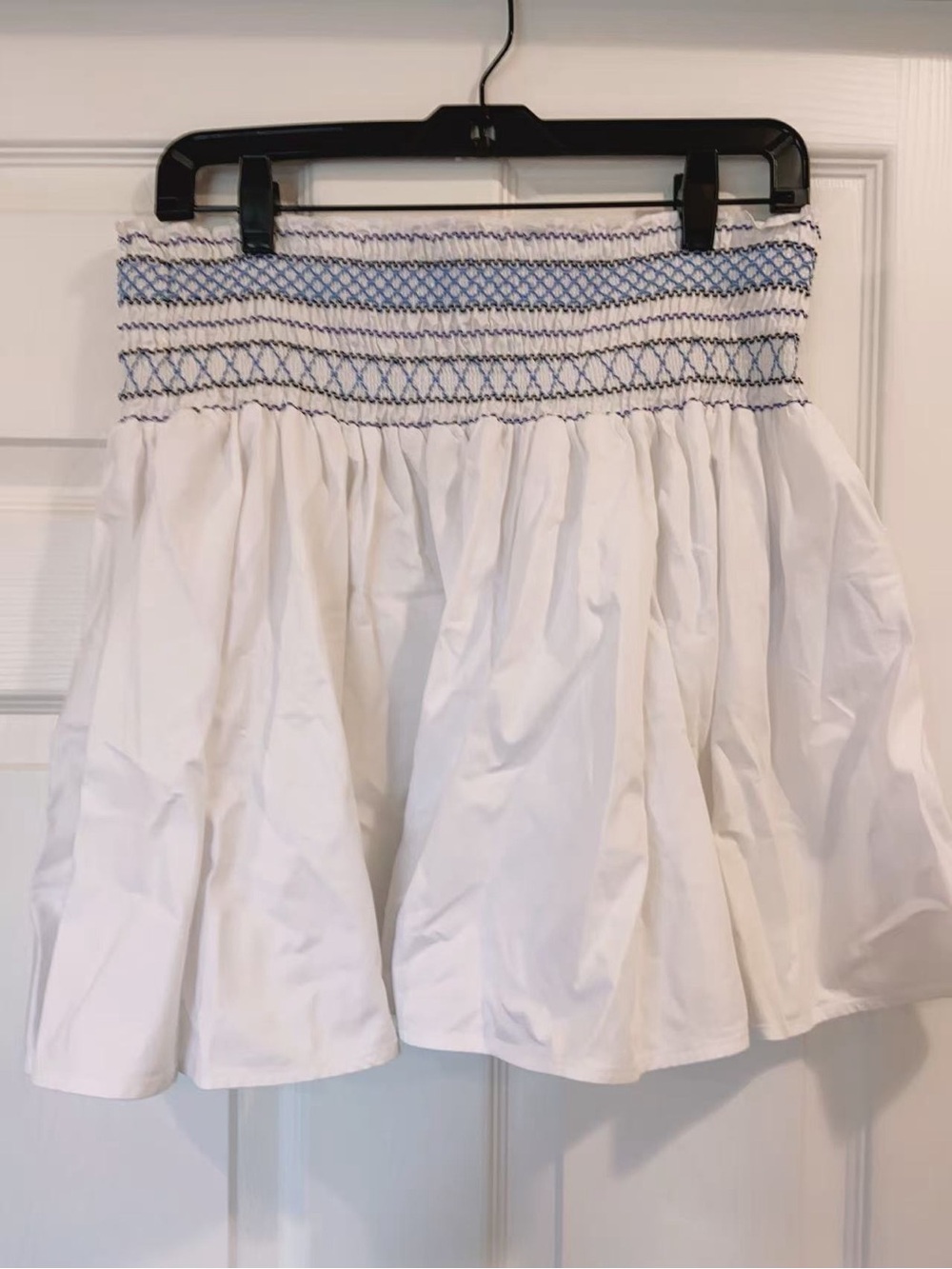 Tory Burch Smocked Embroidered Cotton Mini Skirt White XS